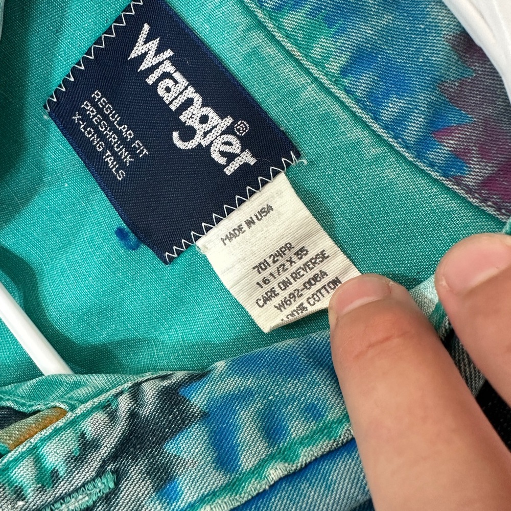 Vintage Wrangler Brushpopper Pearl Snap Shirt 16.5/35 Striped Aztec 90s USA RARE - Picture 8 of 12